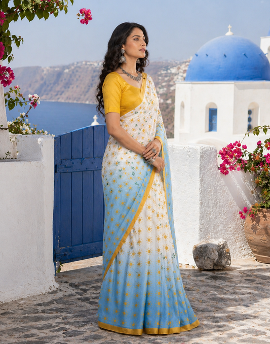 Thalassa Mist Saree with Yellow border