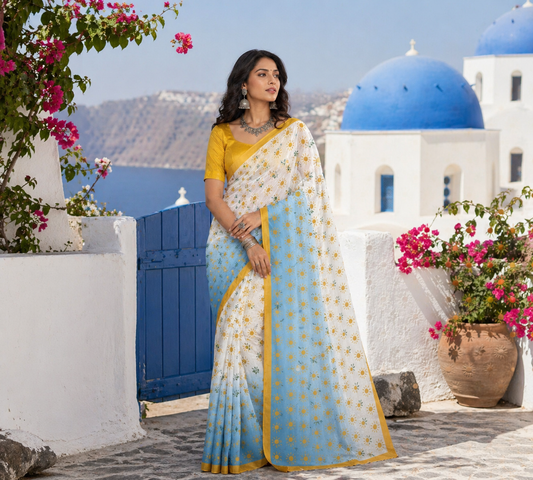 Thalassa Mist Saree with Yellow border