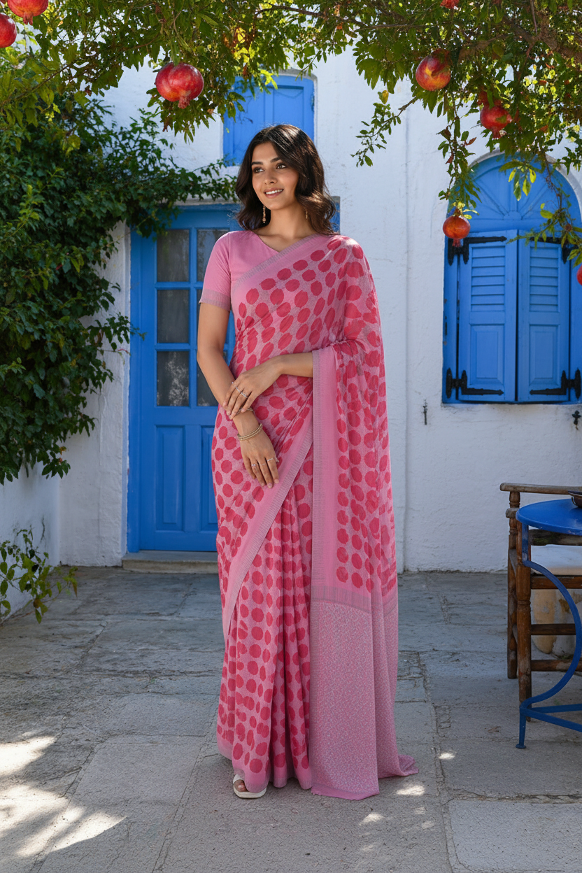 Pink Polka Dot Saree